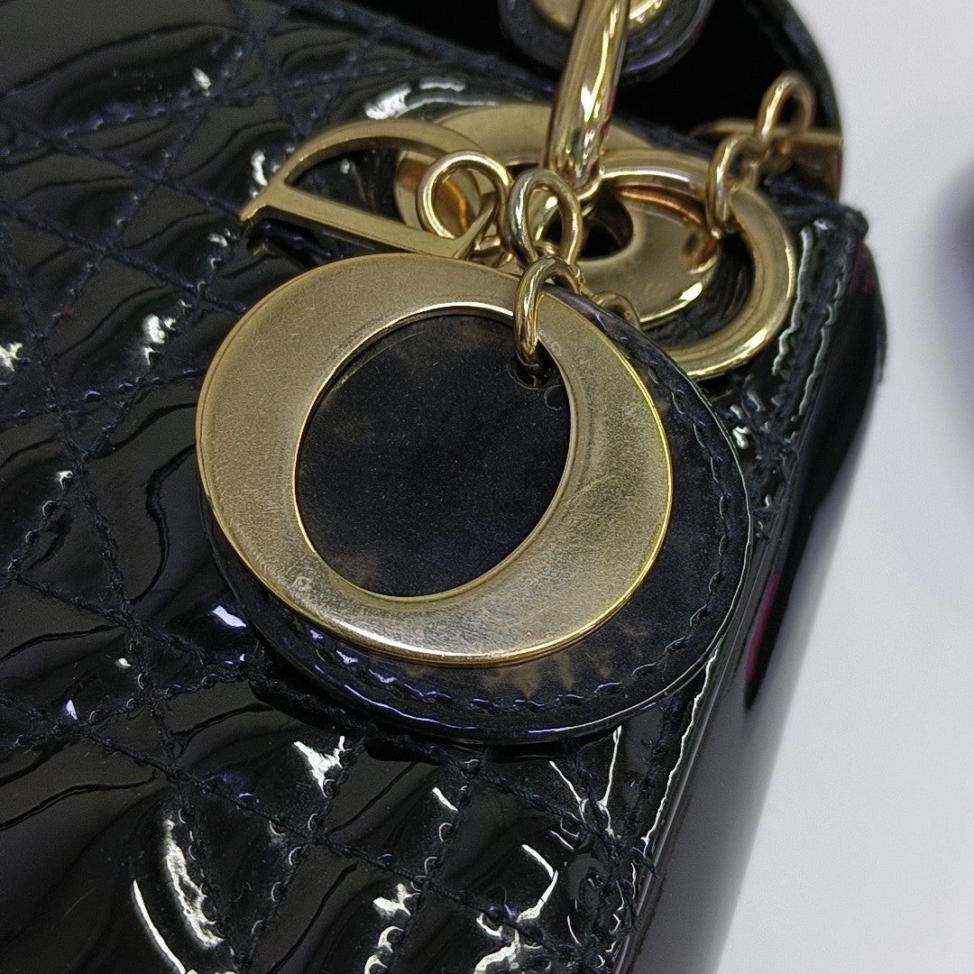 Lady Dior Mini Cannage Patent Leather Black