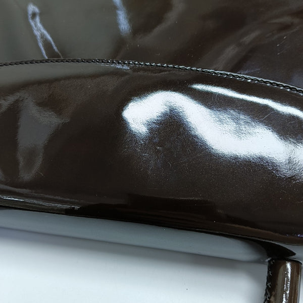 Patent Leather Top Handle Bag Brown