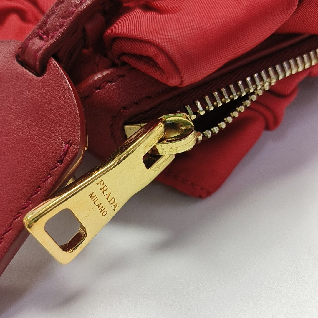 Quilted Nylon Tote Bag Red