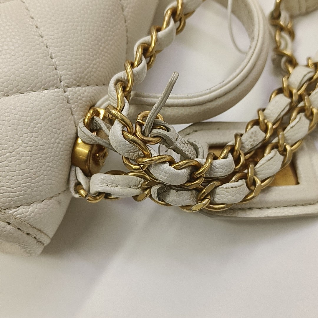 Quilted Grained Calfskin Shoulder Bag Small White