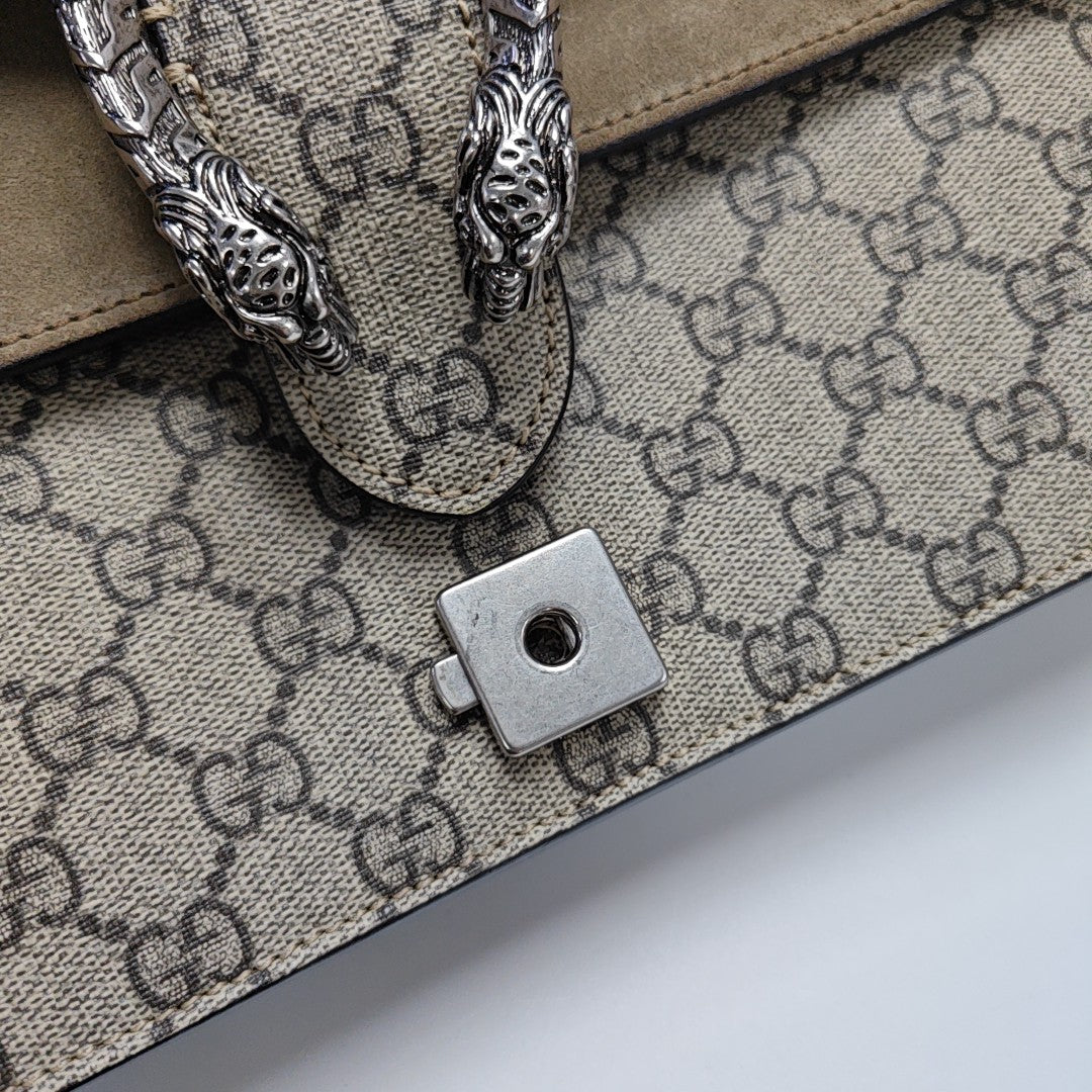 Dionysus Small Monogram Coated Canvas Beige