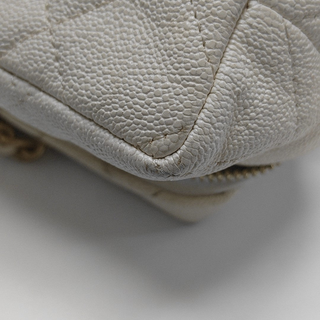 Quilted Grained Calfskin Shoulder Bag Mini White