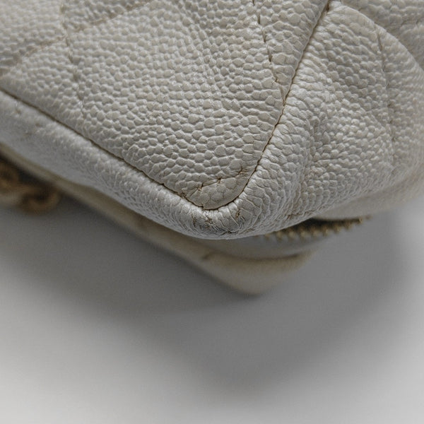 Quilted Grained Calfskin Shoulder Bag Mini White