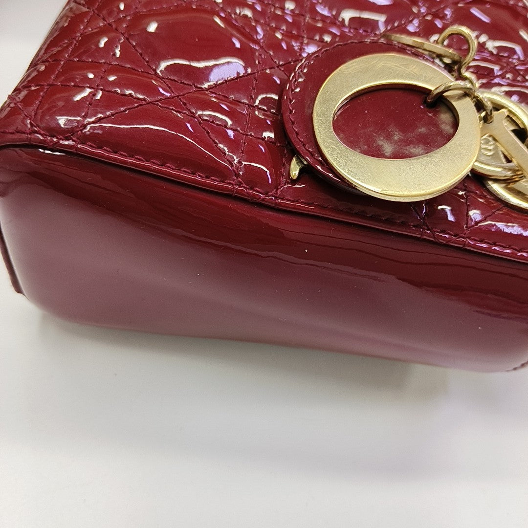 Lady Dior Mini Cannage Patent Calfskin Red