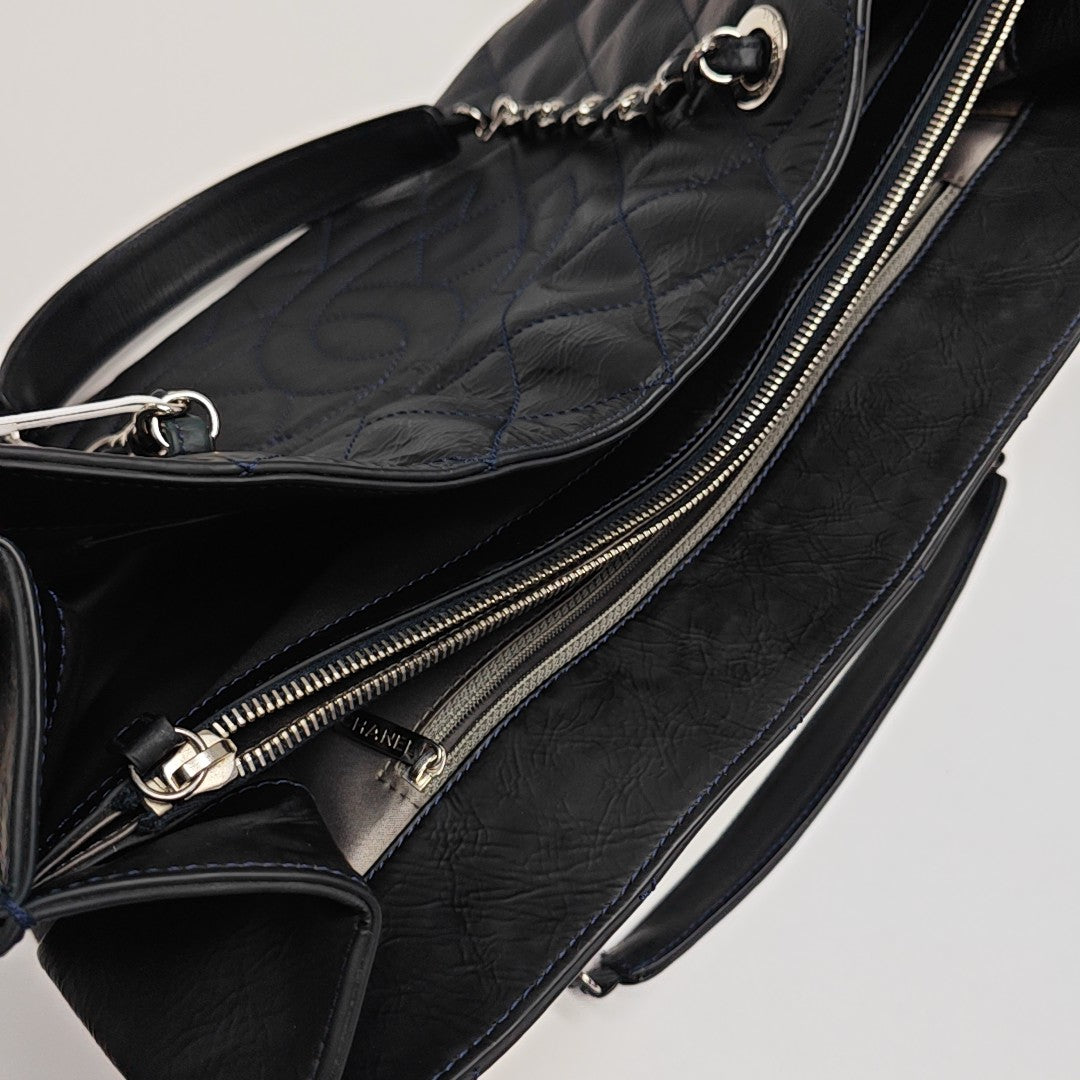 Quilted Calfskin Tote Bag Blue
