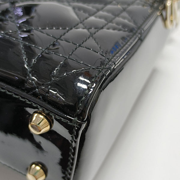 Lady Dior Mini Cannage Patent Leather Black