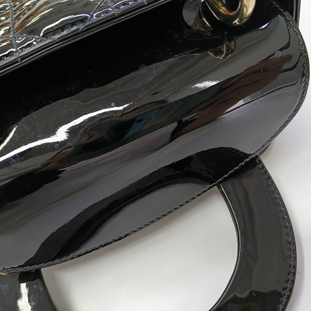 Lady Dior Mini Cannage Patent Leather Black