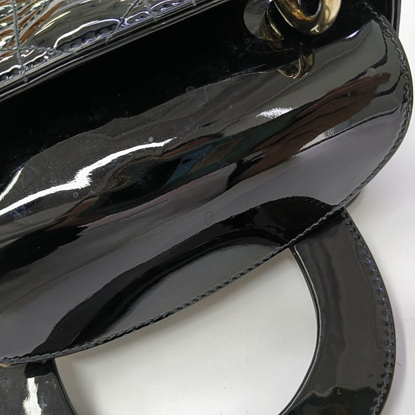Lady Dior Mini Cannage Patent Leather Black
