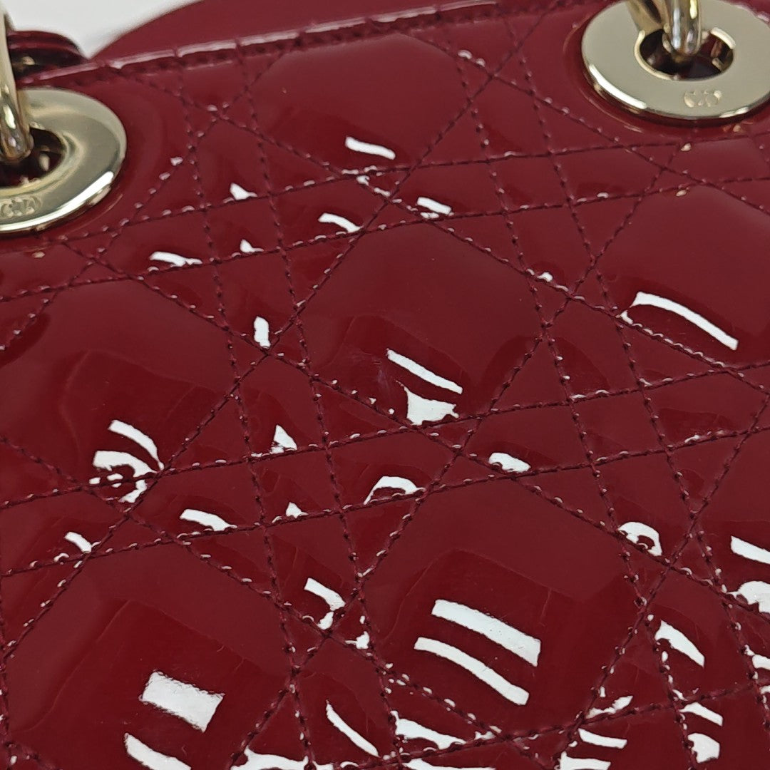 Lady Dior Mini Cannage Patent Calfskin Red