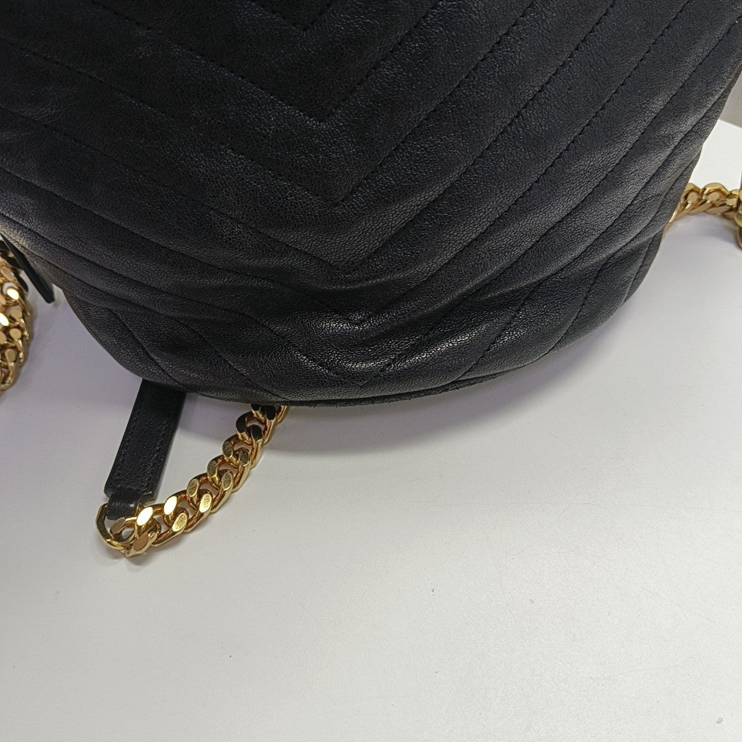 Chevron Calfskin Bucket Bag Black