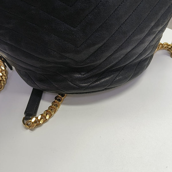 Chevron Calfskin Bucket Bag Black