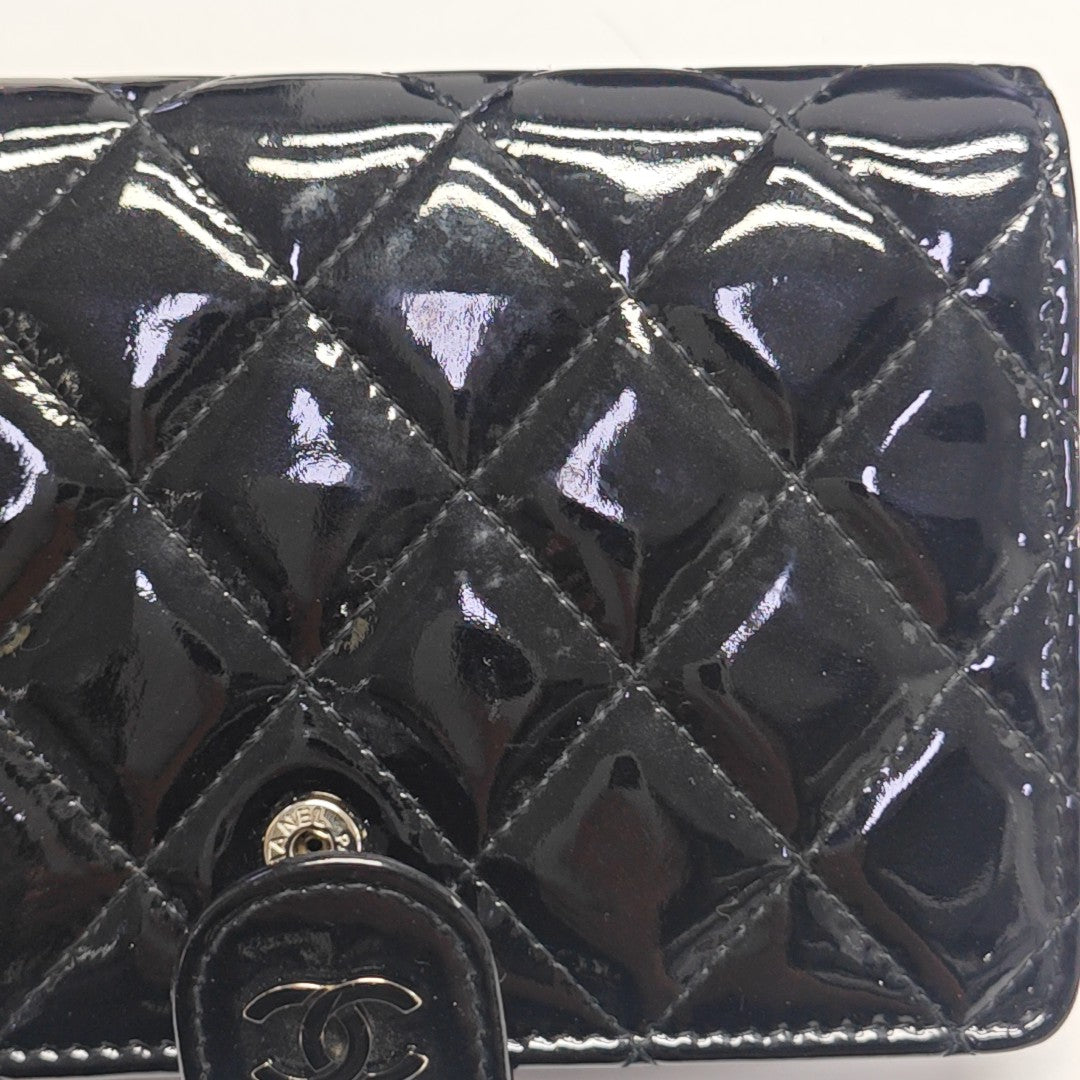 Quilted Patent Leather Wallet Black