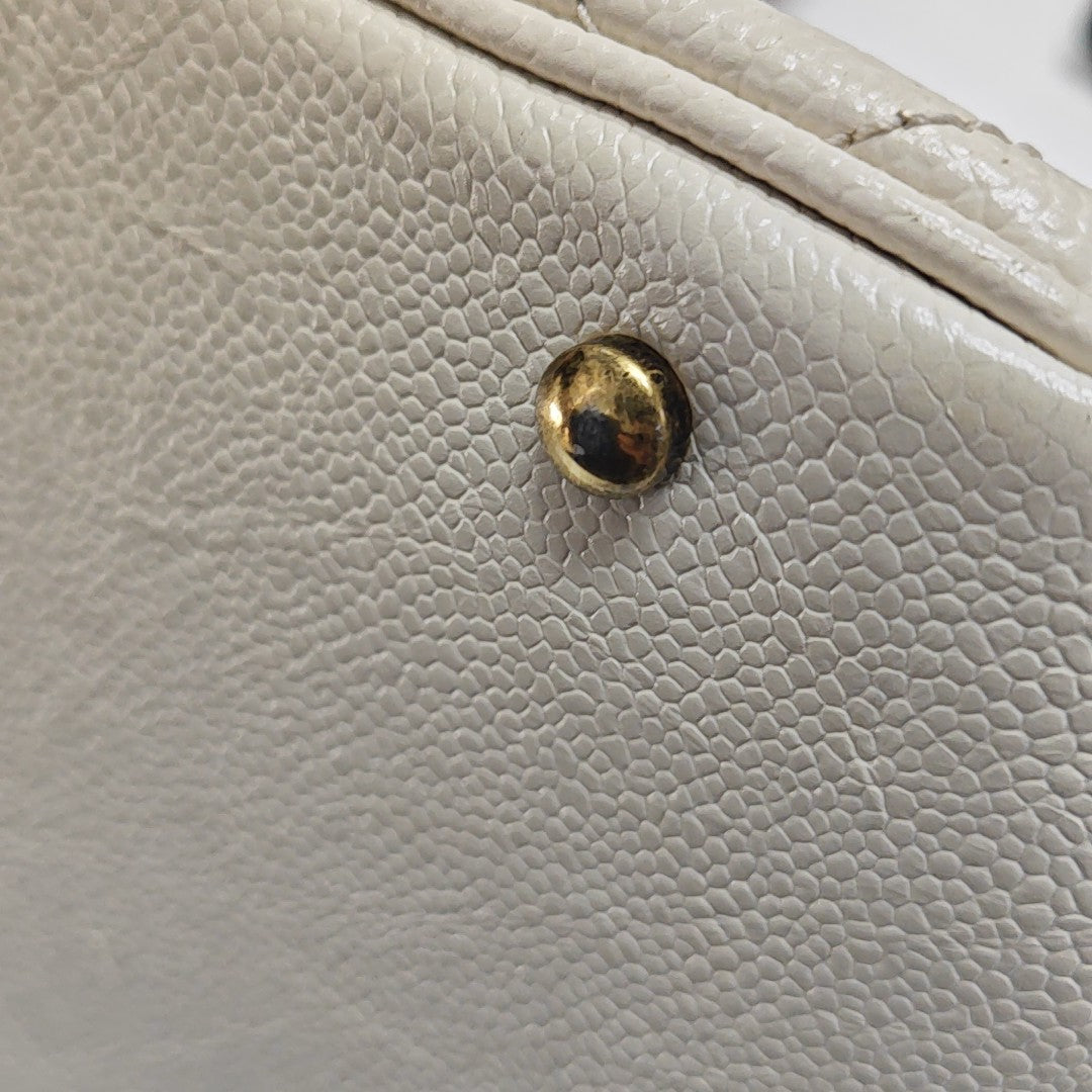 Quilted Grained Calfskin Shoulder Bag White