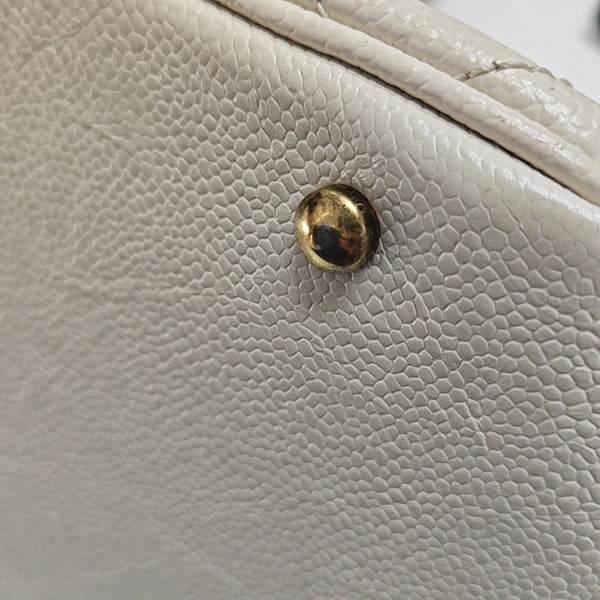 Quilted Grained Calfskin Shoulder Bag White