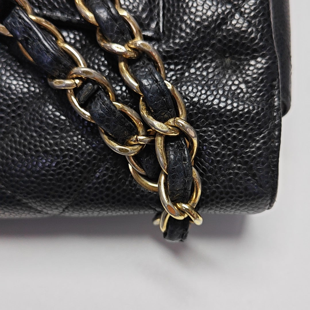 Quilted Grained Calfskin Shoulder Bag Large Black