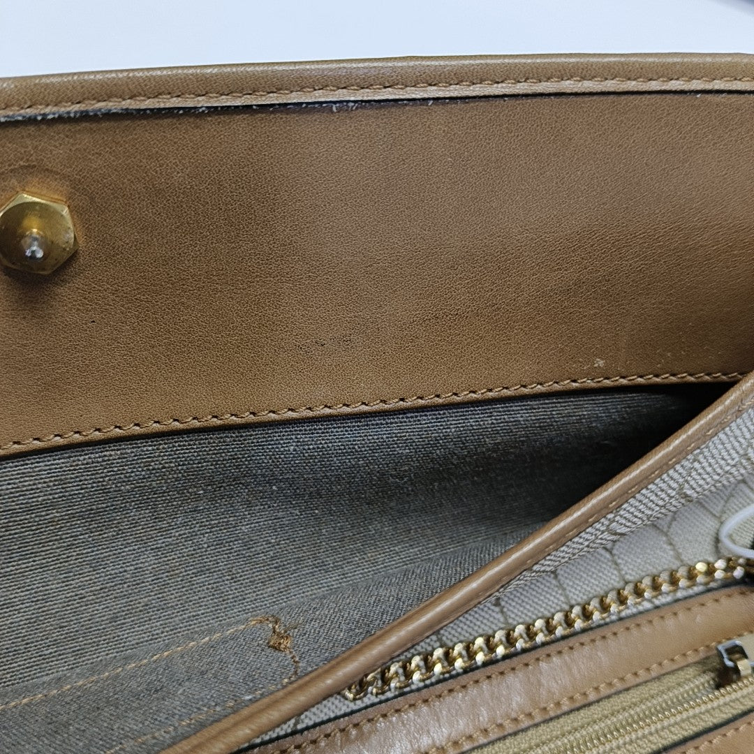 Oblique Coated Canvas Shoulder Bag Beige