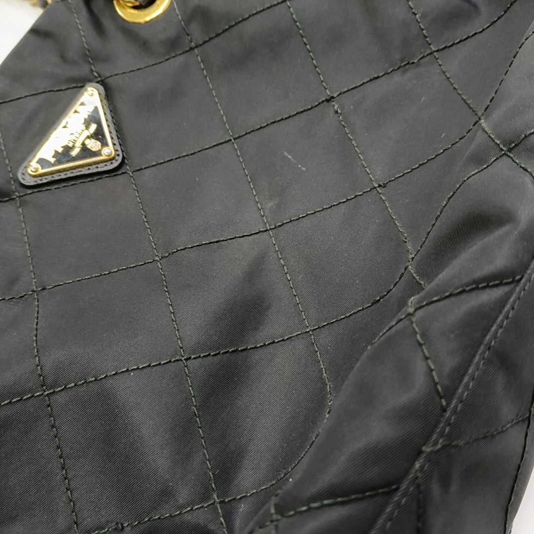 Chain Tote Quilted Nylon Black