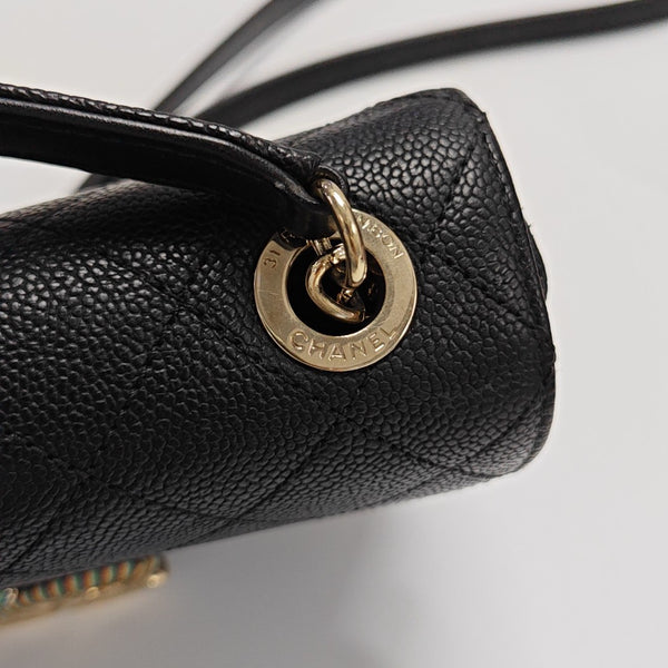 Quilted Grained Calfskin Shoulder Bag Black