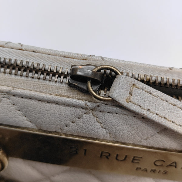 Quilted Grained Lambskin Shoulder Bag White