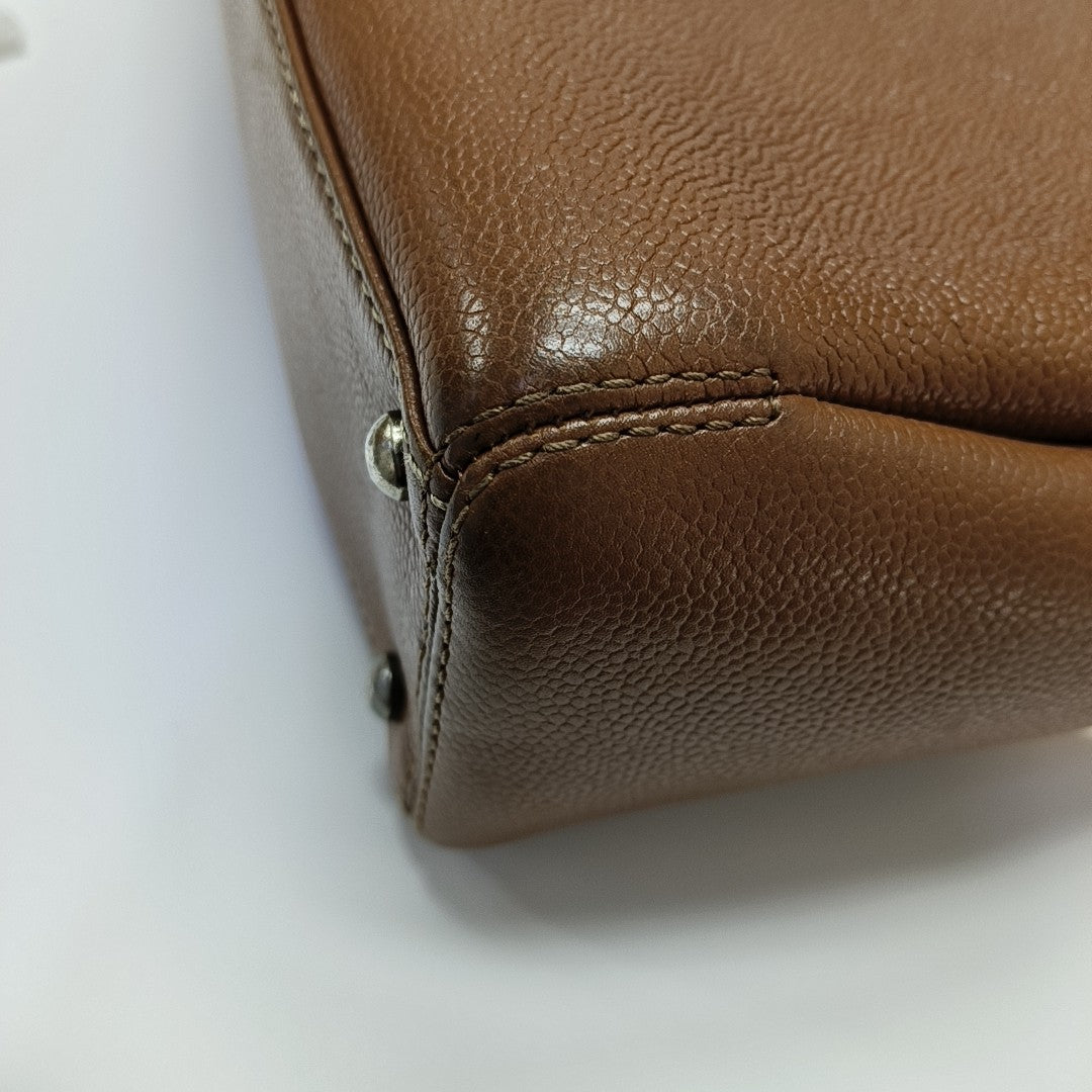Grained Calfskin Shoulder Bag Brown