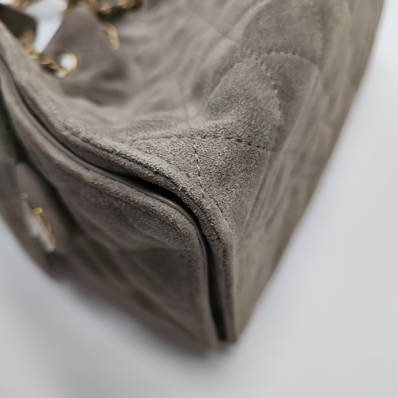 CHANEL 25 Small Quilted Suede Gray