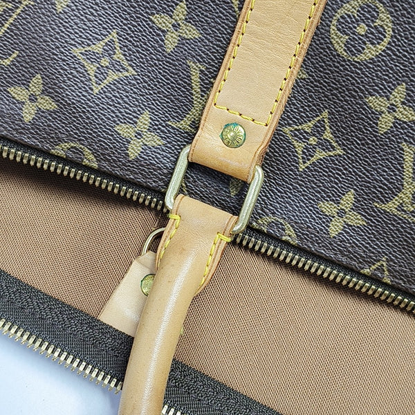 KEEPALL 55 Monogram Coated Canvas Brown