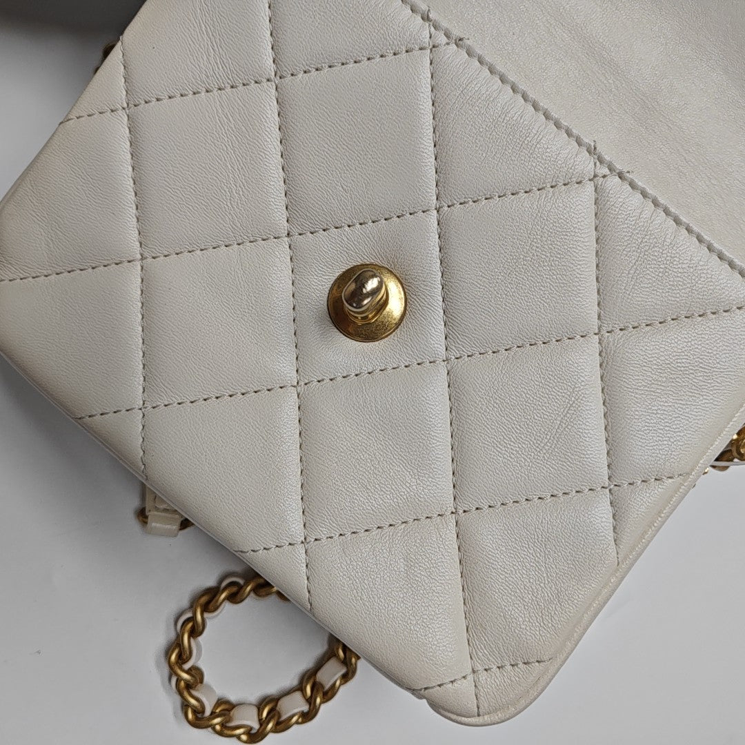 Quilted Calfskin Shoulder Bag White