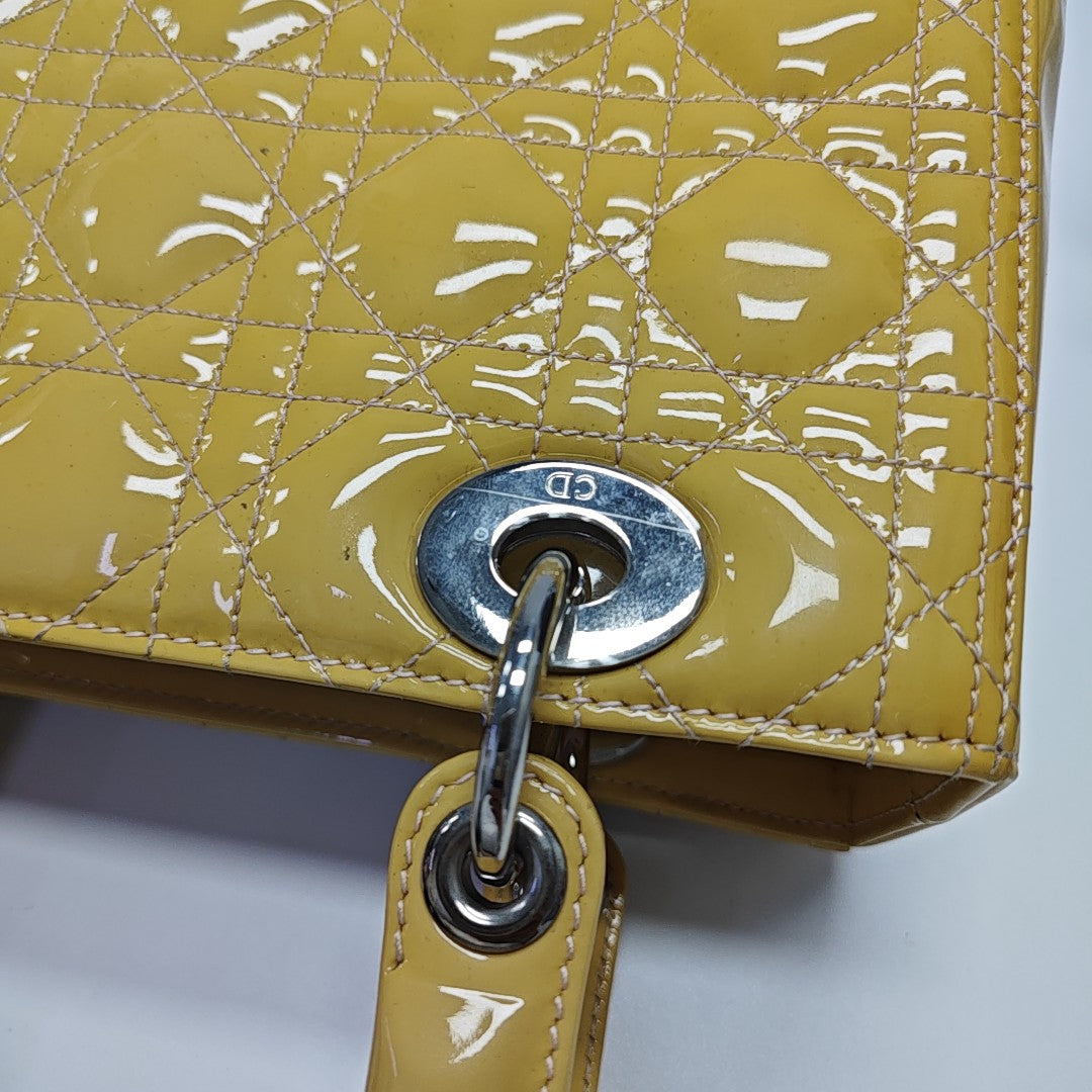 Lady Dior Medium Cannage Patent Leather Yellow
