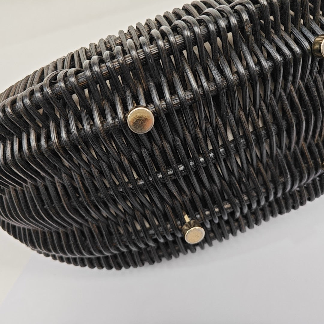 Straw Top Handle Bag Black