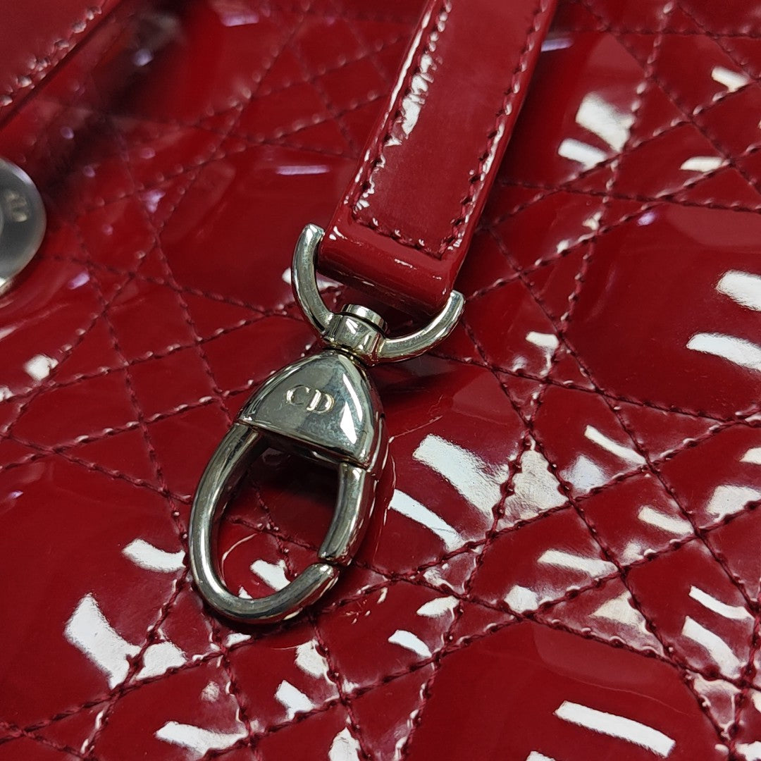 Lady Dior Medium Quilted Patent Leather Red
