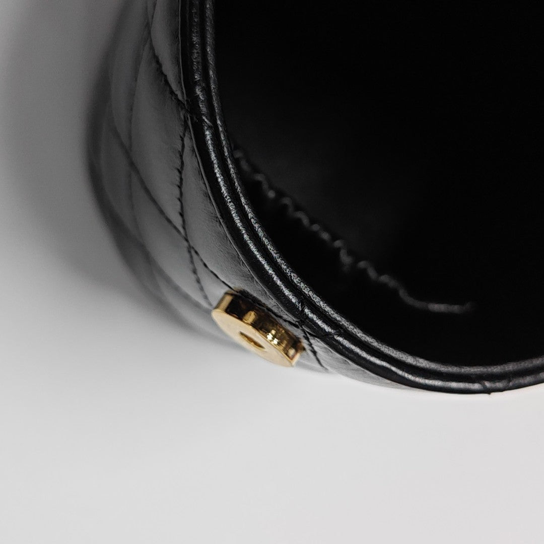 Quilted Calfskin Top Handle Bag Black