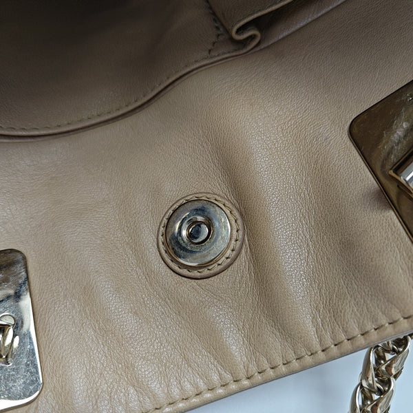 Cannage Calfskin Top Handle Bag Beige