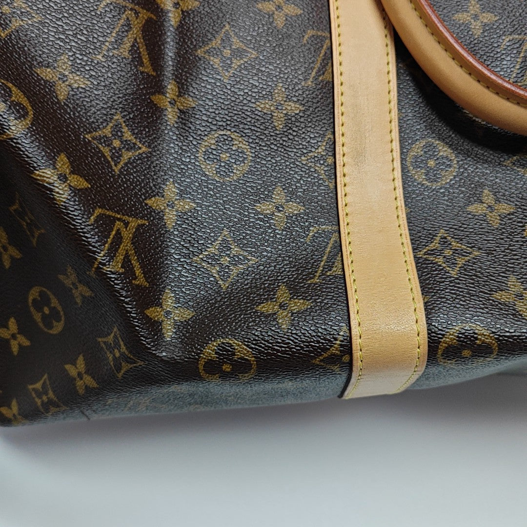 KEEPALL 55 Monogram Coated Canvas Brown