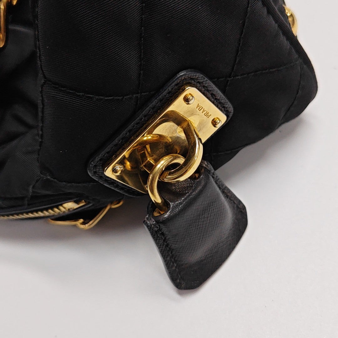 Quilted Nylon Shoulder Bag Black