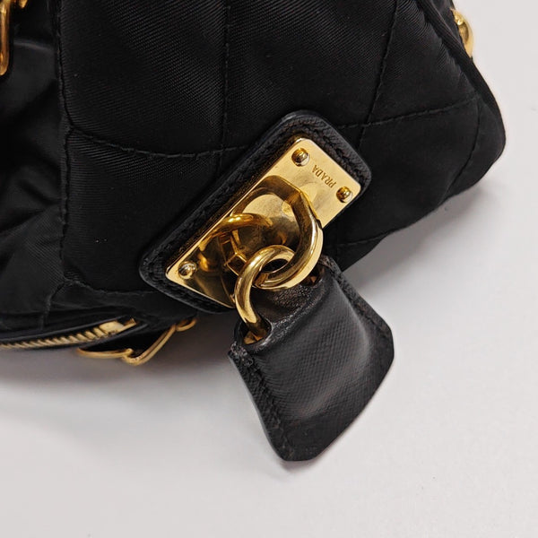 Quilted Nylon Shoulder Bag Black