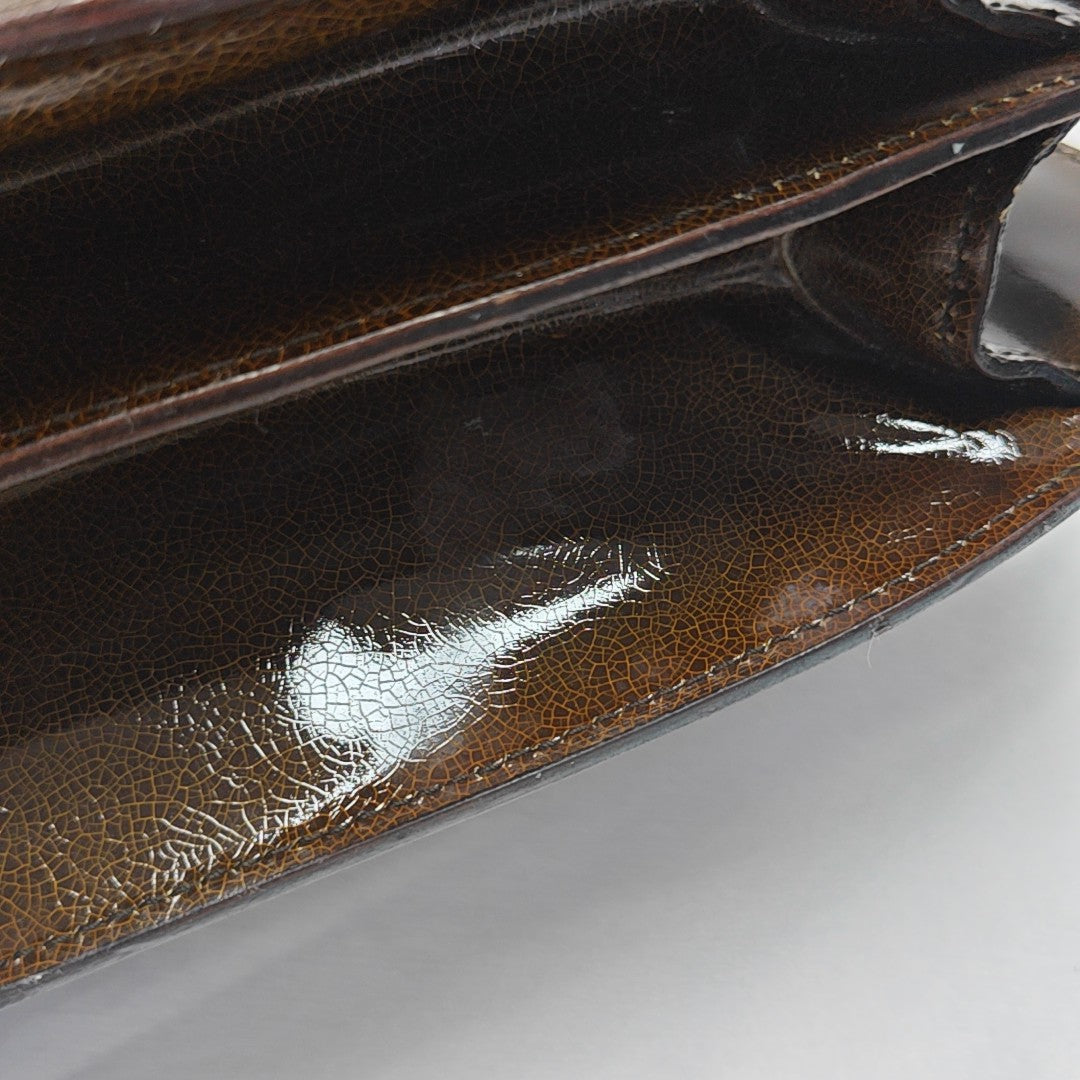 Patent Leather Top Handle Bag Brown