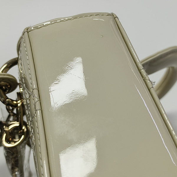 Lady D-Joy Super Mini Cannage Patent Leather White