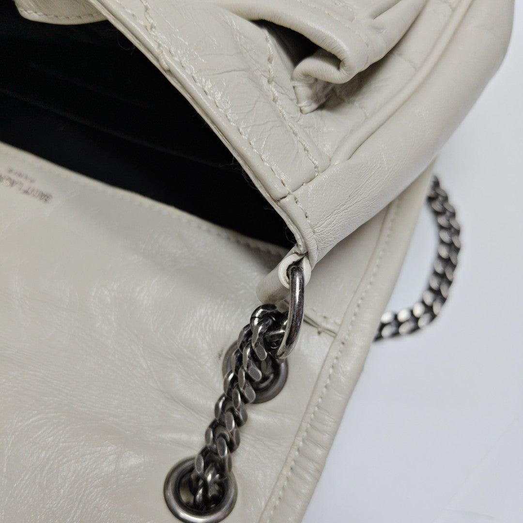 NIKI Small Chevron Calfskin White