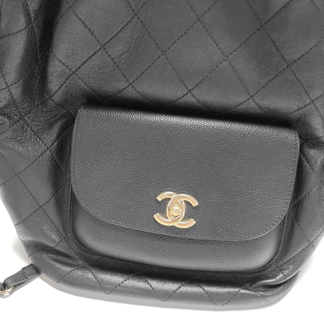Quilted Grained Calfskin Backpack Black