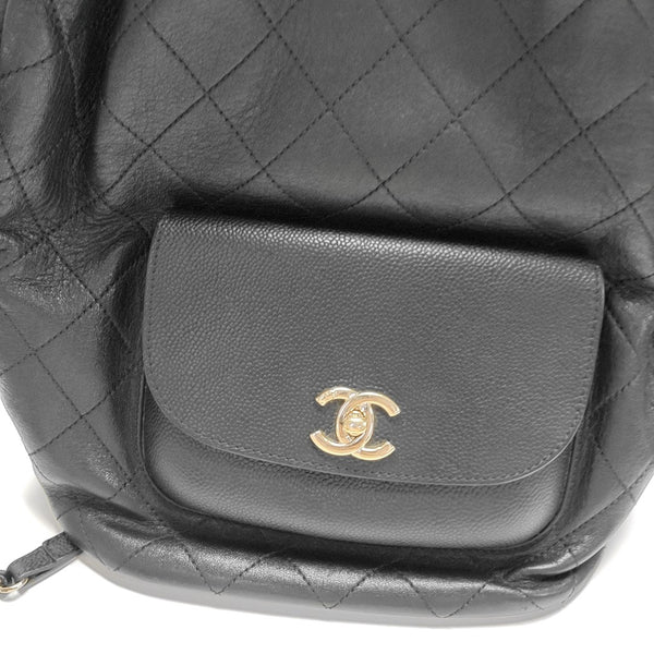 Quilted Grained Calfskin Backpack Black