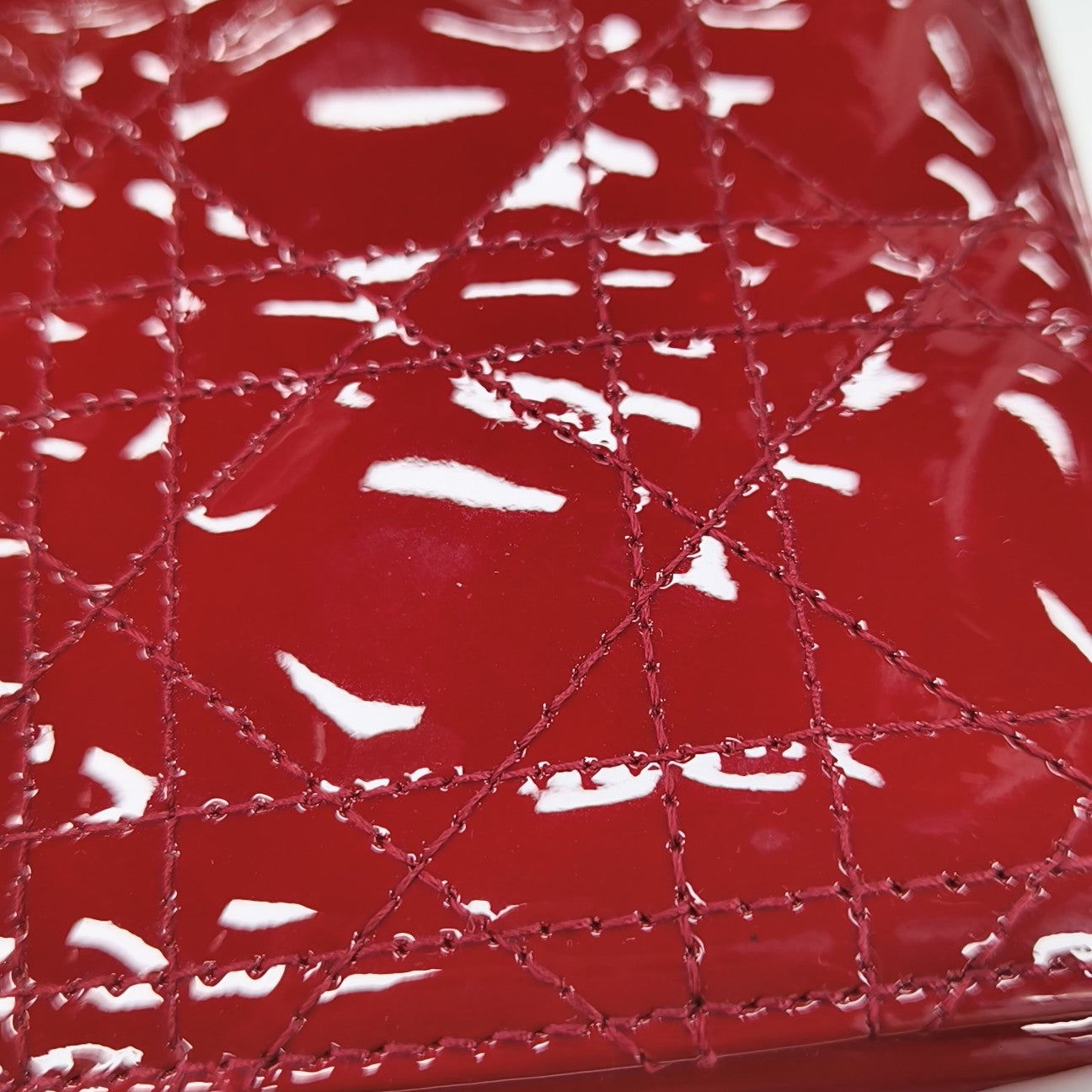 Lady Dior Medium Cannage Patent Leather Red