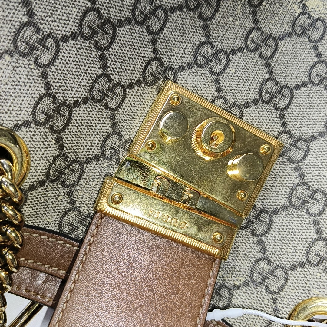 Padlock Small Monogram Coated Canvas Beige