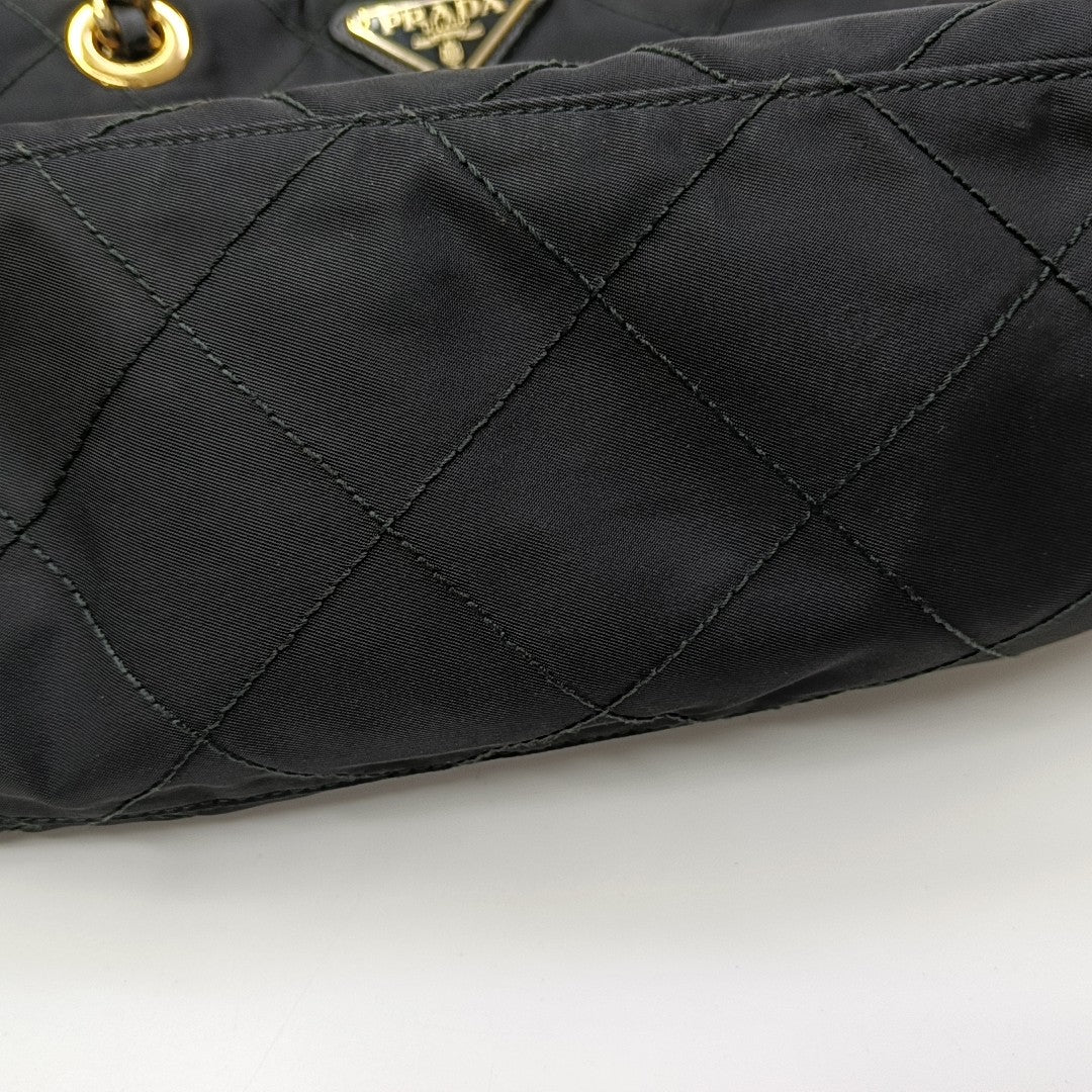 Chain Tote Quilted Nylon Black