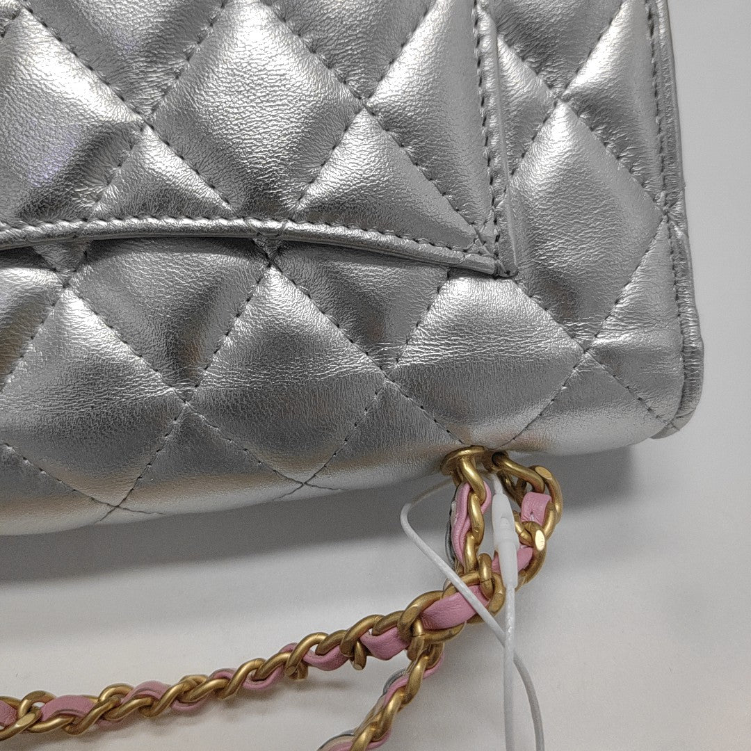 WOC Quilted Lambskin Silver