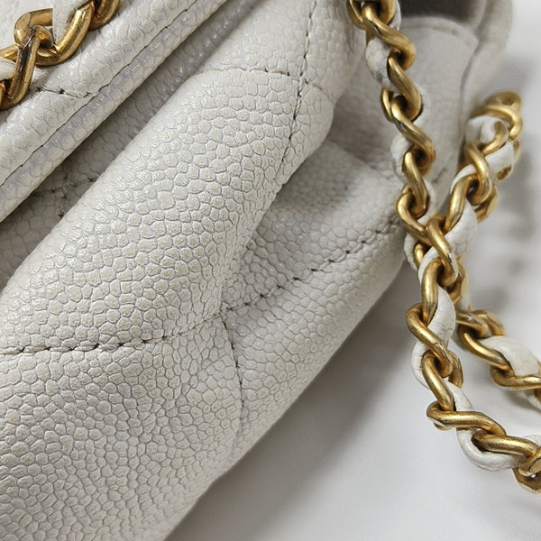 Quilted Grained Calfskin Shoulder Bag Large White