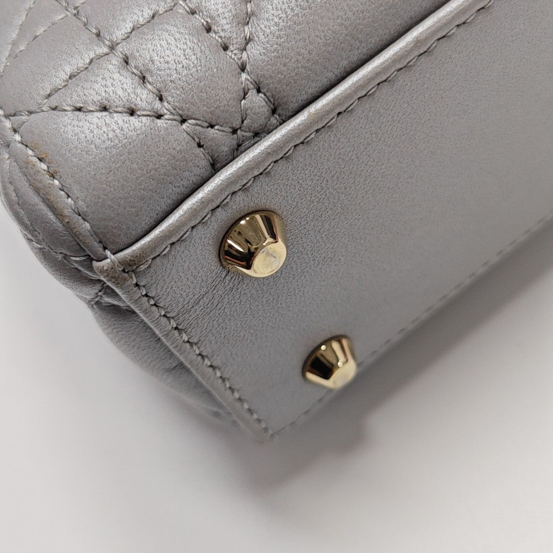 Lady Dior Mini Cannage Lambskin Silver