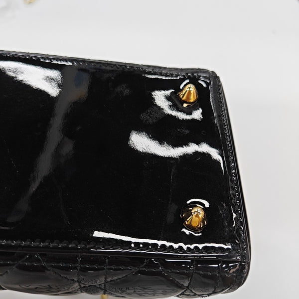 Lady Dior Medium Cannage Patent Leather Black