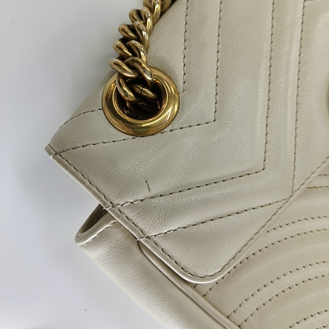 GG Marmont Small Quilted Calfskin White
