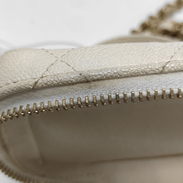 Quilted Grained Calfskin Shoulder Bag Mini White