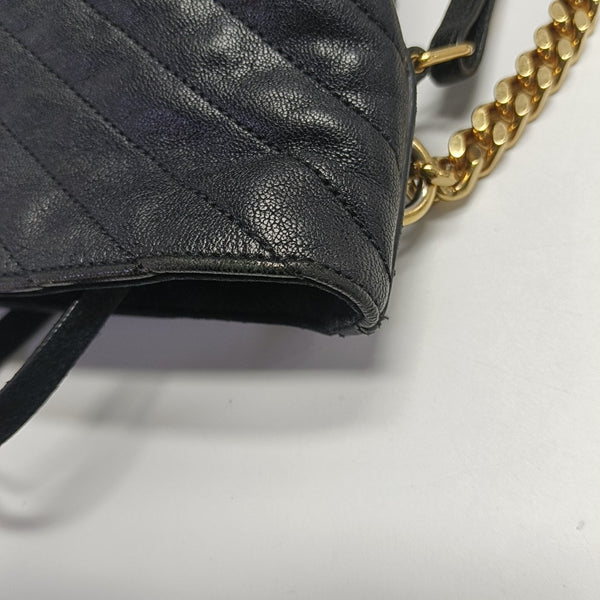 Chevron Calfskin Bucket Bag Black
